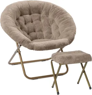 Milliard Cozy Chair with Footrest Ottoman/Faux Fur Saucer Chair for Bedroom/X-Large (Beige)
