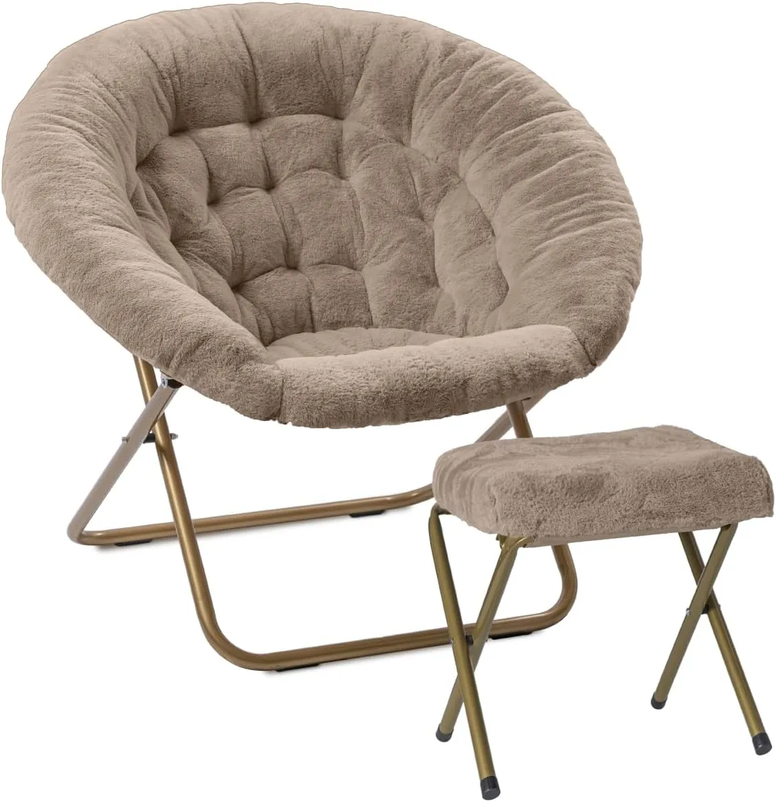 Milliard Cozy Chair with Footrest Ottoman/Faux Fur Saucer Chair for Bedroom/X-Large (Beige)