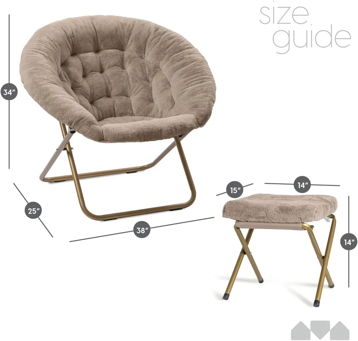 Milliard Cozy Chair with Footrest Ottoman/Faux Fur Saucer Chair for Bedroom/X-Large (Beige)