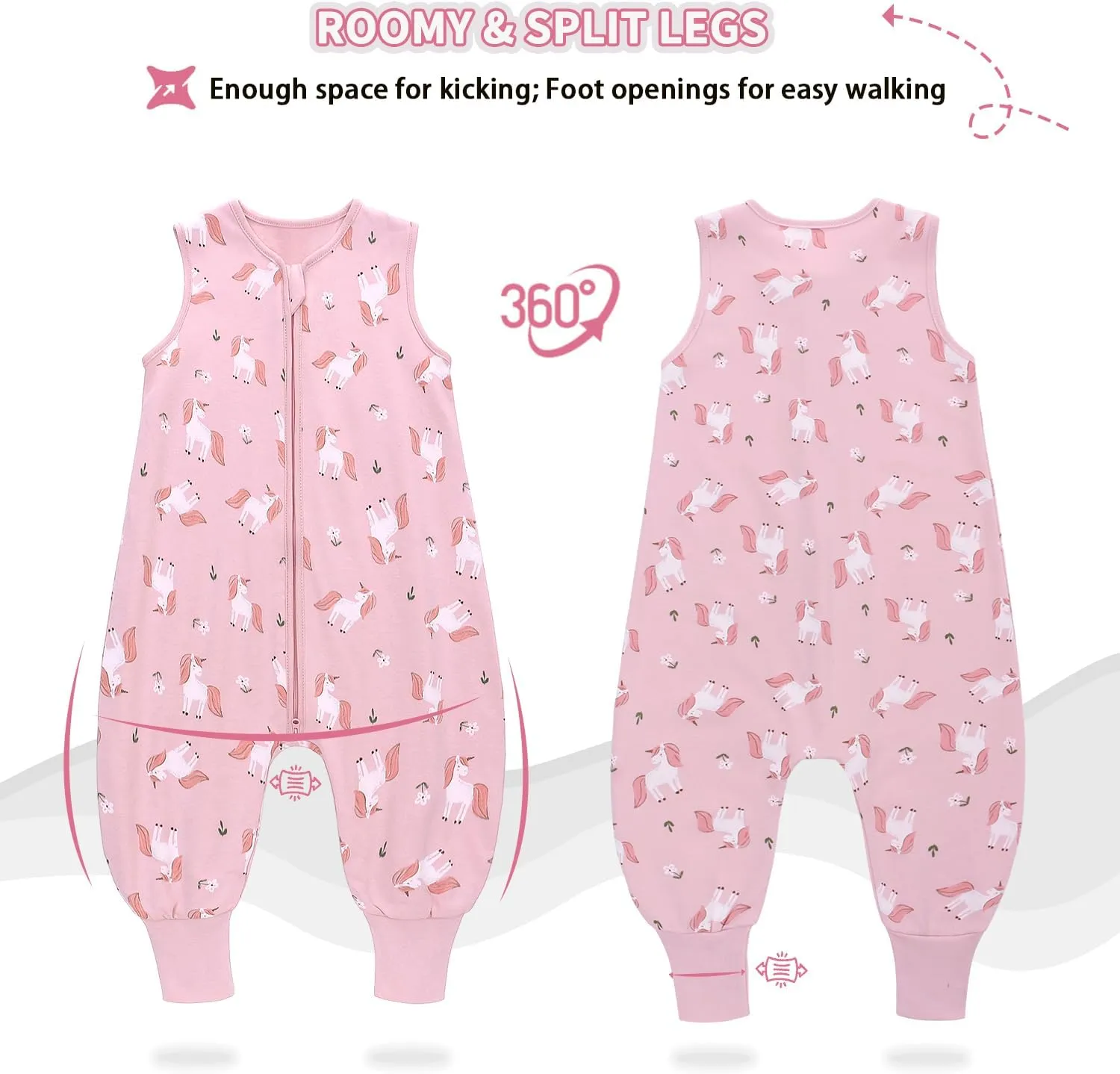 Miracle Baby Sleep Sack with Feet, 1.0 TOG Toddler Sleep Sack with Legs Sleeveless Sleep Sack Bag for Early Walkers