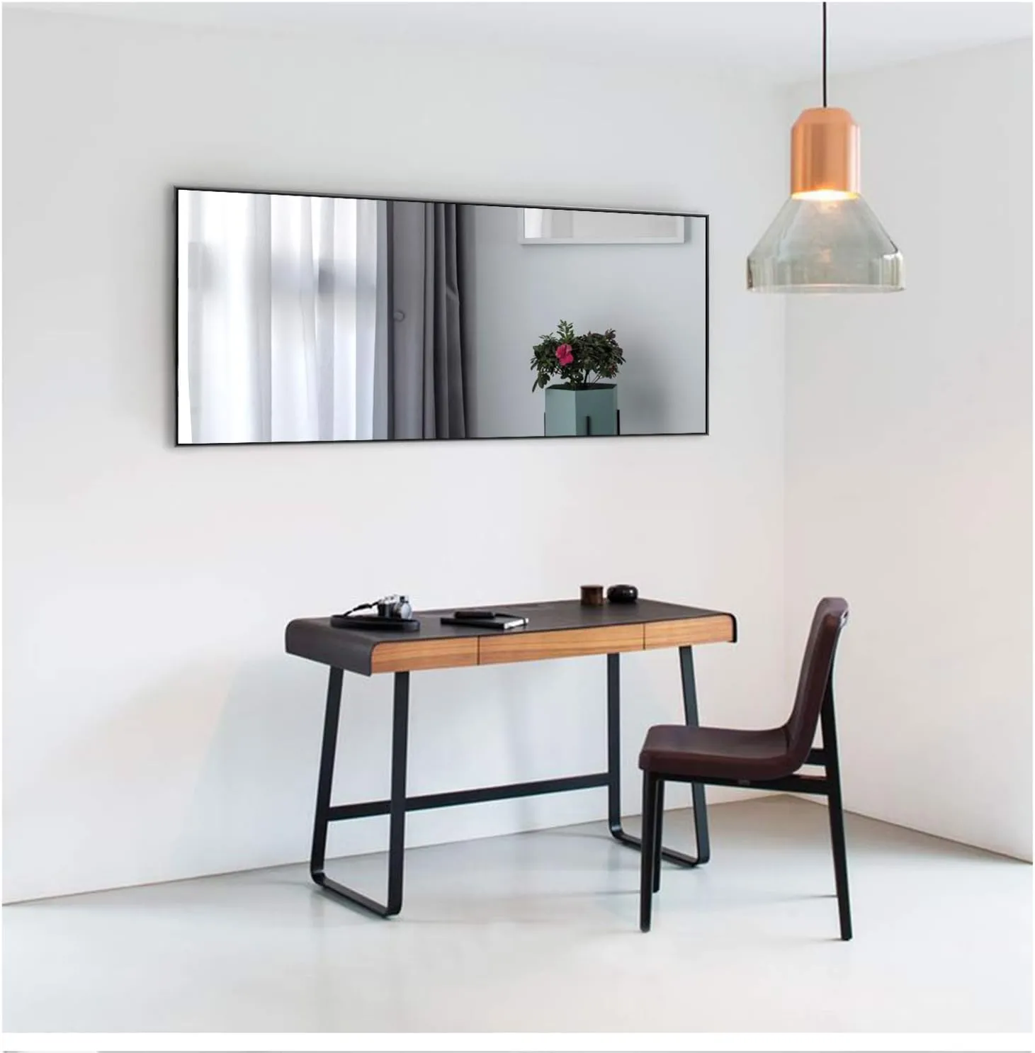MIRUO Full Length Wall / Floor Mirror - Dressing / Make Up Mirror for Bathroom / Bedroom / Living / Dining / Entry, Black, 47" x 22"