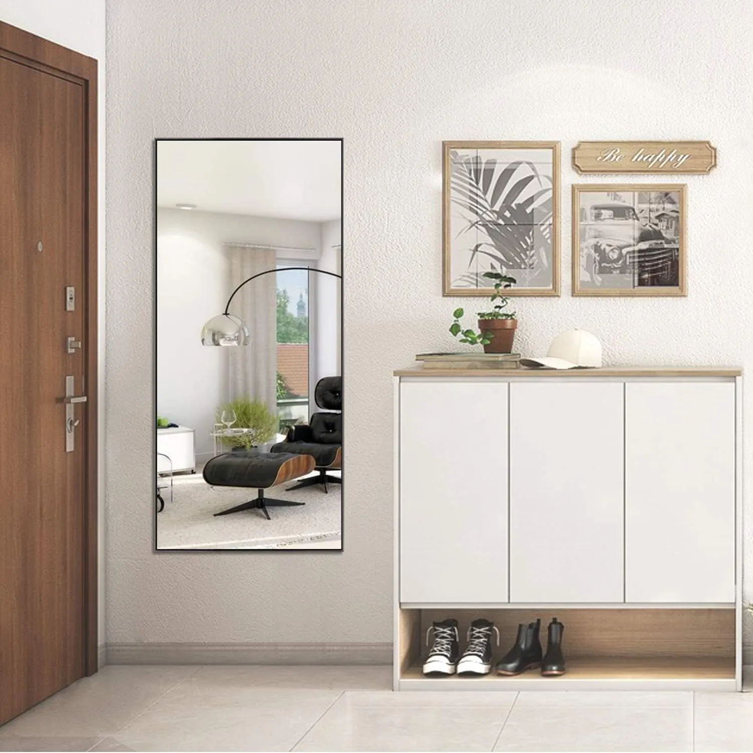MIRUO Full Length Wall / Floor Mirror - Dressing / Make Up Mirror for Bathroom / Bedroom / Living / Dining / Entry, Black, 47" x 22"