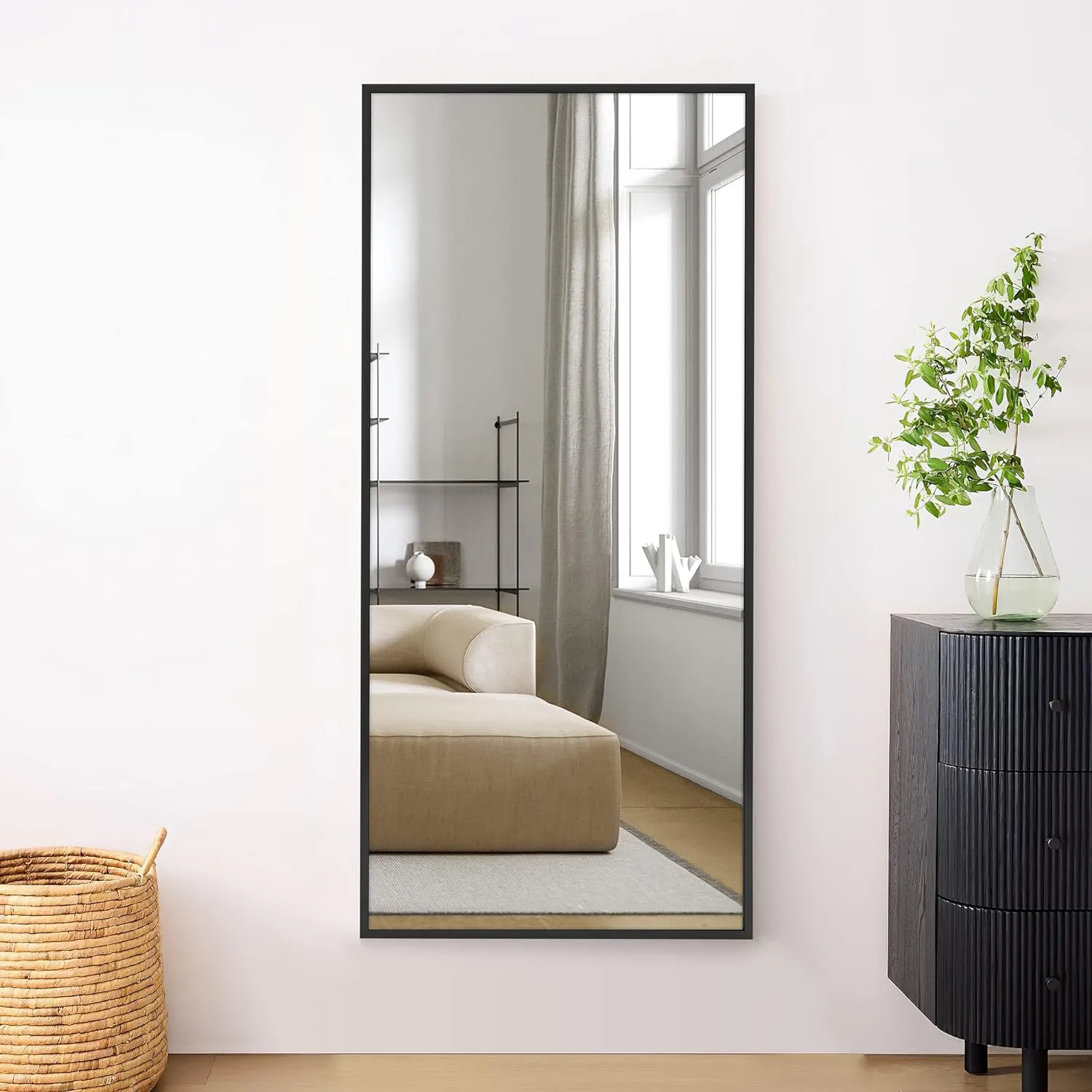 MIRUO Full Length Wall / Floor Mirror - Dressing / Make Up Mirror for Bathroom / Bedroom / Living / Dining / Entry, Black, 47" x 22"