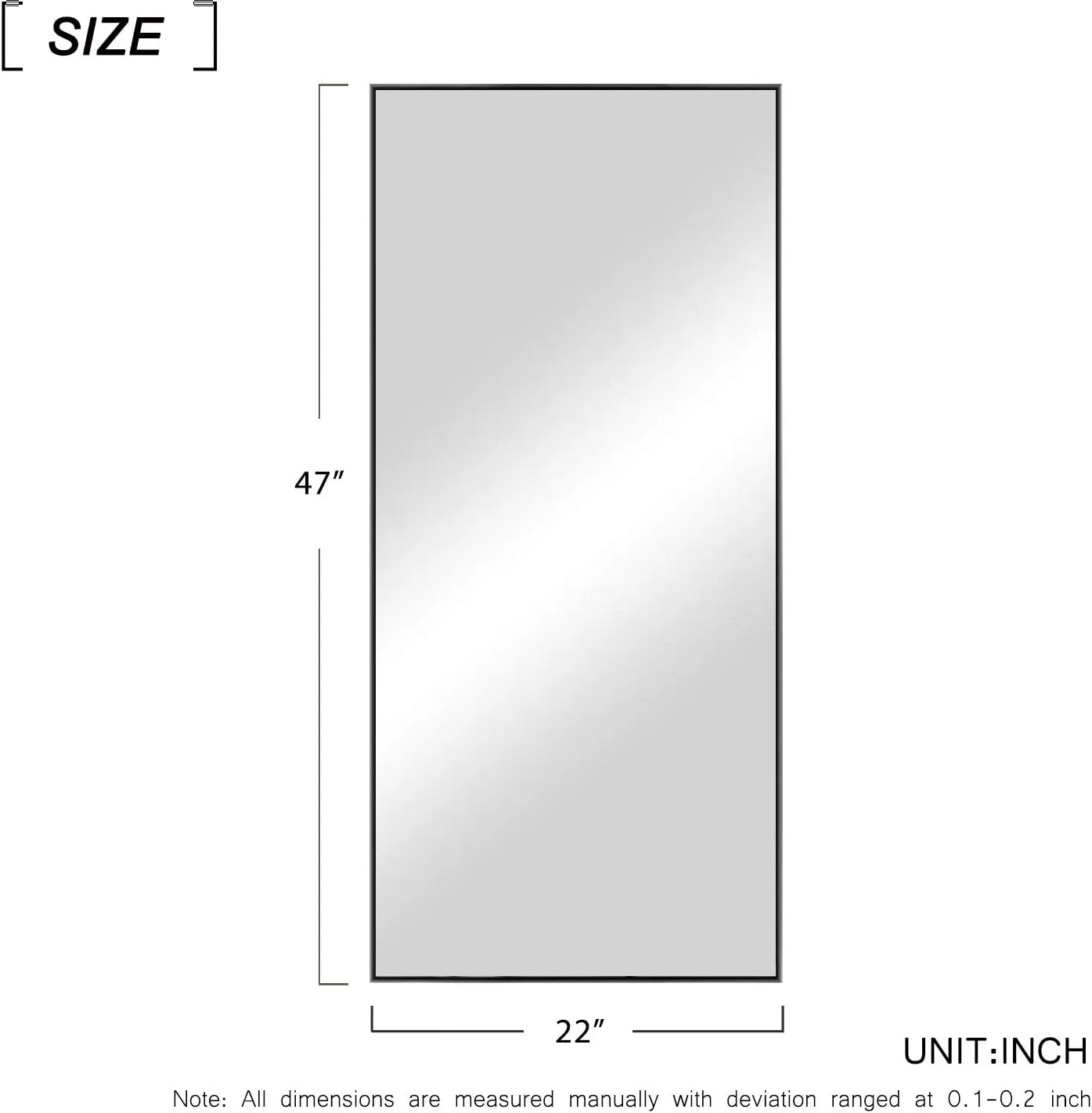 MIRUO Full Length Wall / Floor Mirror - Dressing / Make Up Mirror for Bathroom / Bedroom / Living / Dining / Entry, Black, 47" x 22"