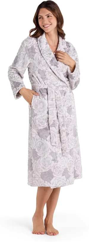 Miss Elaine Robe - Women's Robe Long, Tie Waist Soft Fleece Robe with Long Sleeves and Collared Neck, Women's Sleepwear