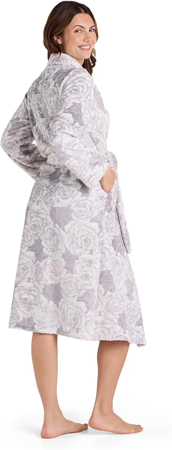 Miss Elaine Robe - Women's Robe Long, Tie Waist Soft Fleece Robe with Long Sleeves and Collared Neck, Women's Sleepwear