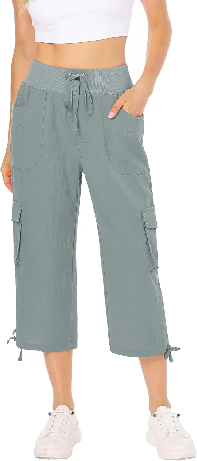 MISS MOLY Women's Cargo Capris Hiking Running Pants Loose Button Decor Lightweight Quick Dry Athletic Outdoor