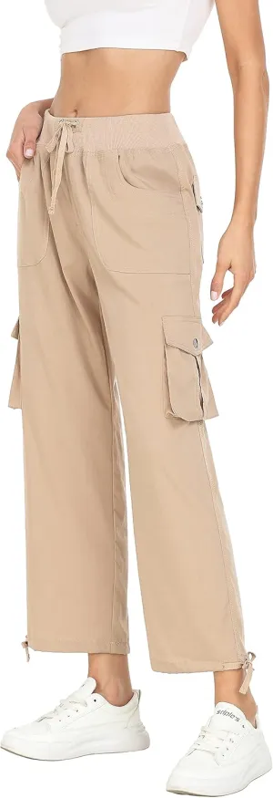 MISS MOLY Women's Cargo Capris Hiking Running Pants Loose Button Decor Lightweight Quick Dry Athletic Outdoor