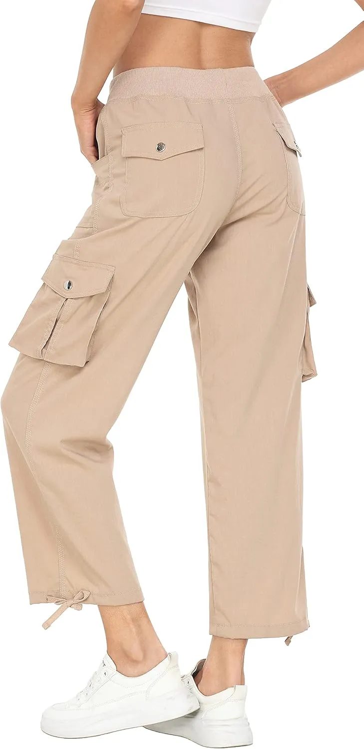 MISS MOLY Women's Cargo Capris Hiking Running Pants Loose Button Decor Lightweight Quick Dry Athletic Outdoor