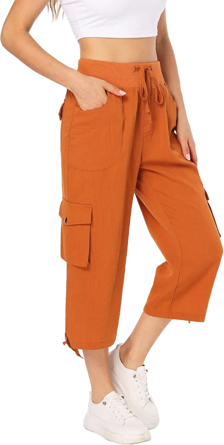 MISS MOLY Women's Cargo Capris Hiking Running Pants Loose Button Decor Lightweight Quick Dry Athletic Outdoor