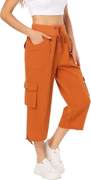 MISS MOLY Women's Cargo Capris Hiking Running Pants Loose Button Decor Lightweight Quick Dry Athletic Outdoor