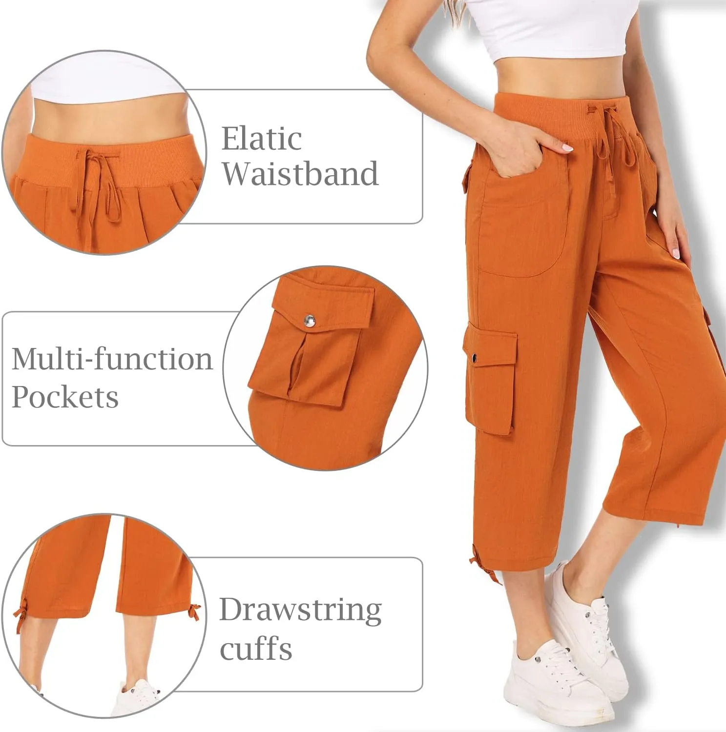 MISS MOLY Women's Cargo Capris Hiking Running Pants Loose Button Decor Lightweight Quick Dry Athletic Outdoor