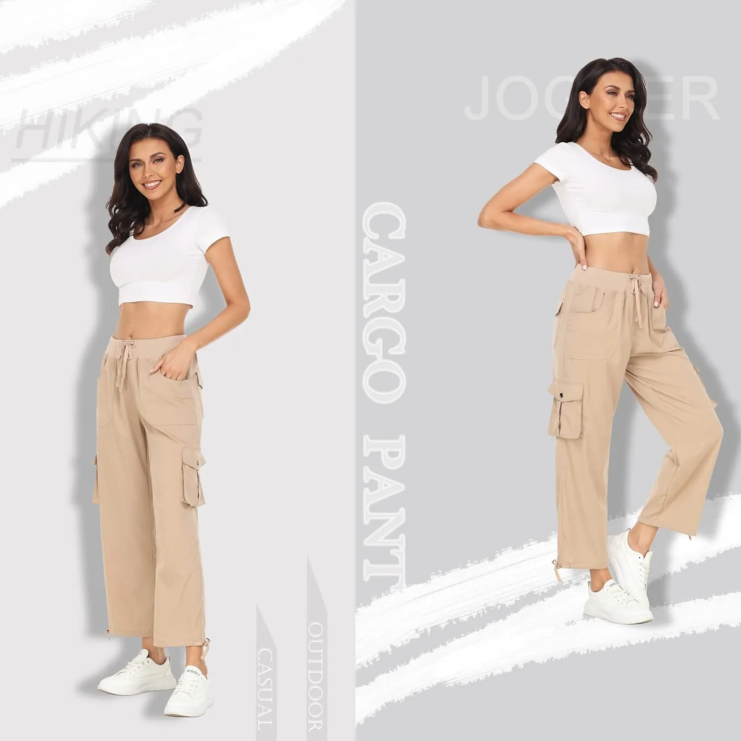 MISS MOLY Women's Cargo Capris Hiking Running Pants Loose Button Decor Lightweight Quick Dry Athletic Outdoor