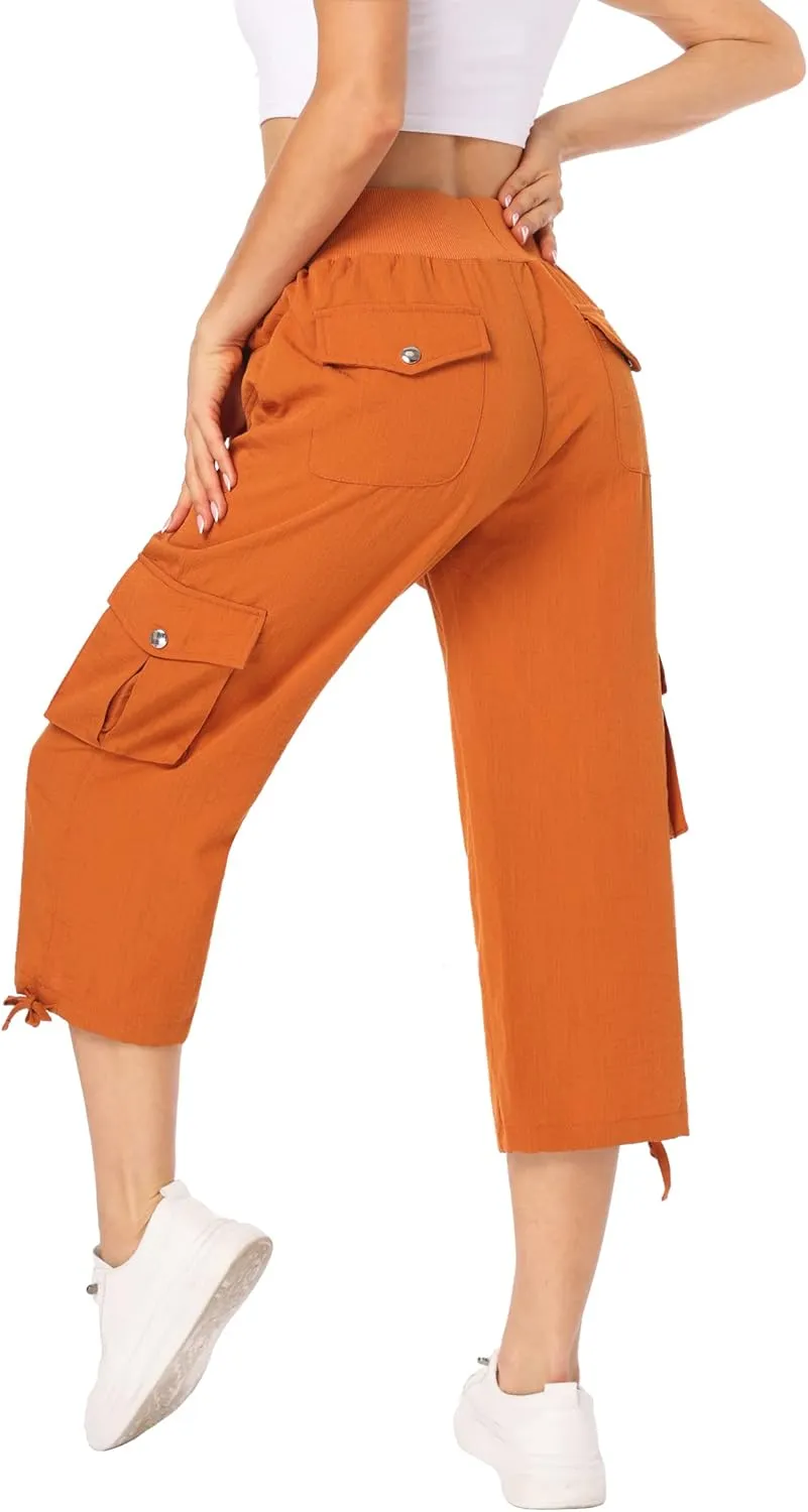 MISS MOLY Women's Cargo Capris Hiking Running Pants Loose Button Decor Lightweight Quick Dry Athletic Outdoor