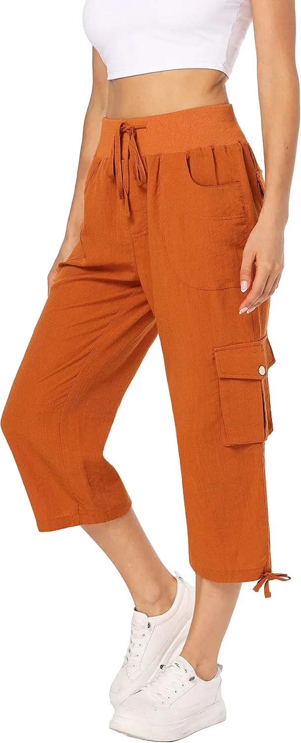 MISS MOLY Women's Cargo Capris Hiking Running Pants Loose Button Decor Lightweight Quick Dry Athletic Outdoor