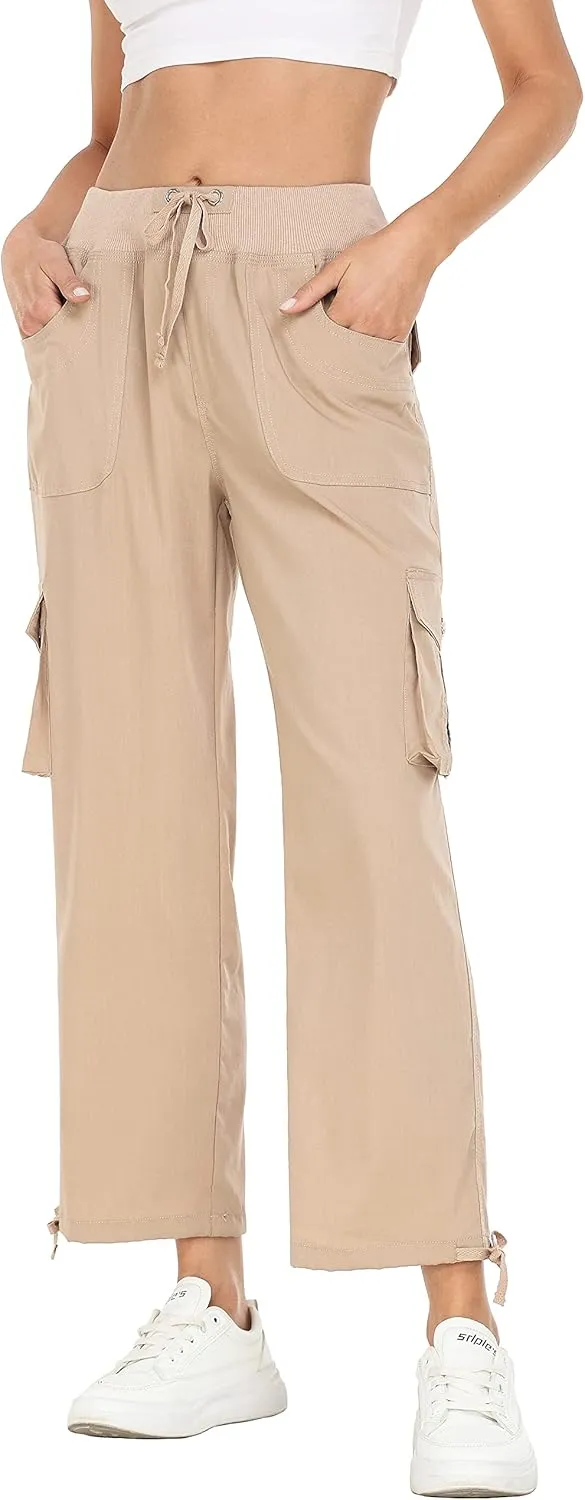 MISS MOLY Women's Cargo Capris Hiking Running Pants Loose Button Decor Lightweight Quick Dry Athletic Outdoor