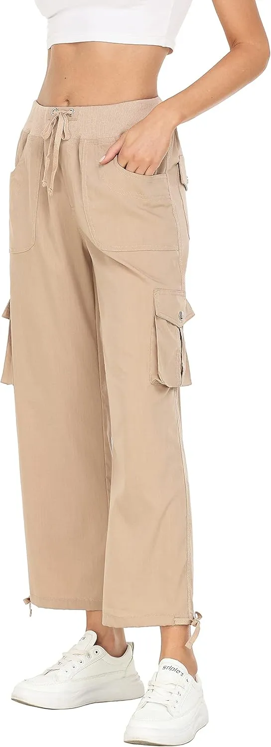 MISS MOLY Women's Cargo Capris Hiking Running Pants Loose Button Decor Lightweight Quick Dry Athletic Outdoor