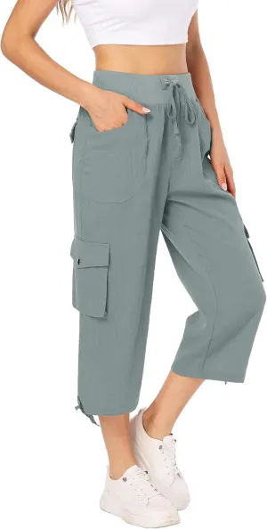 MISS MOLY Women's Cargo Capris Hiking Running Pants Loose Button Decor Lightweight Quick Dry Athletic Outdoor