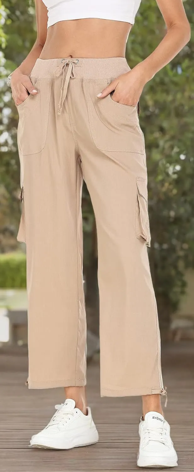 MISS MOLY Women's Cargo Capris Hiking Running Pants Loose Button Decor Lightweight Quick Dry Athletic Outdoor