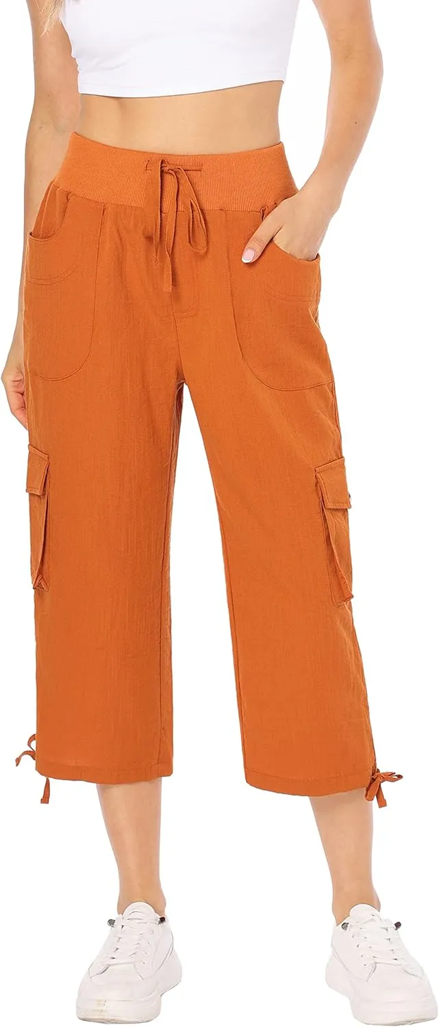 MISS MOLY Women's Cargo Capris Hiking Running Pants Loose Button Decor Lightweight Quick Dry Athletic Outdoor