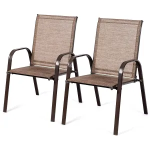 Mix and Match Stackable Brown Steel Sling Outdoor Patio Dining Chair in Brown (2-Pack)