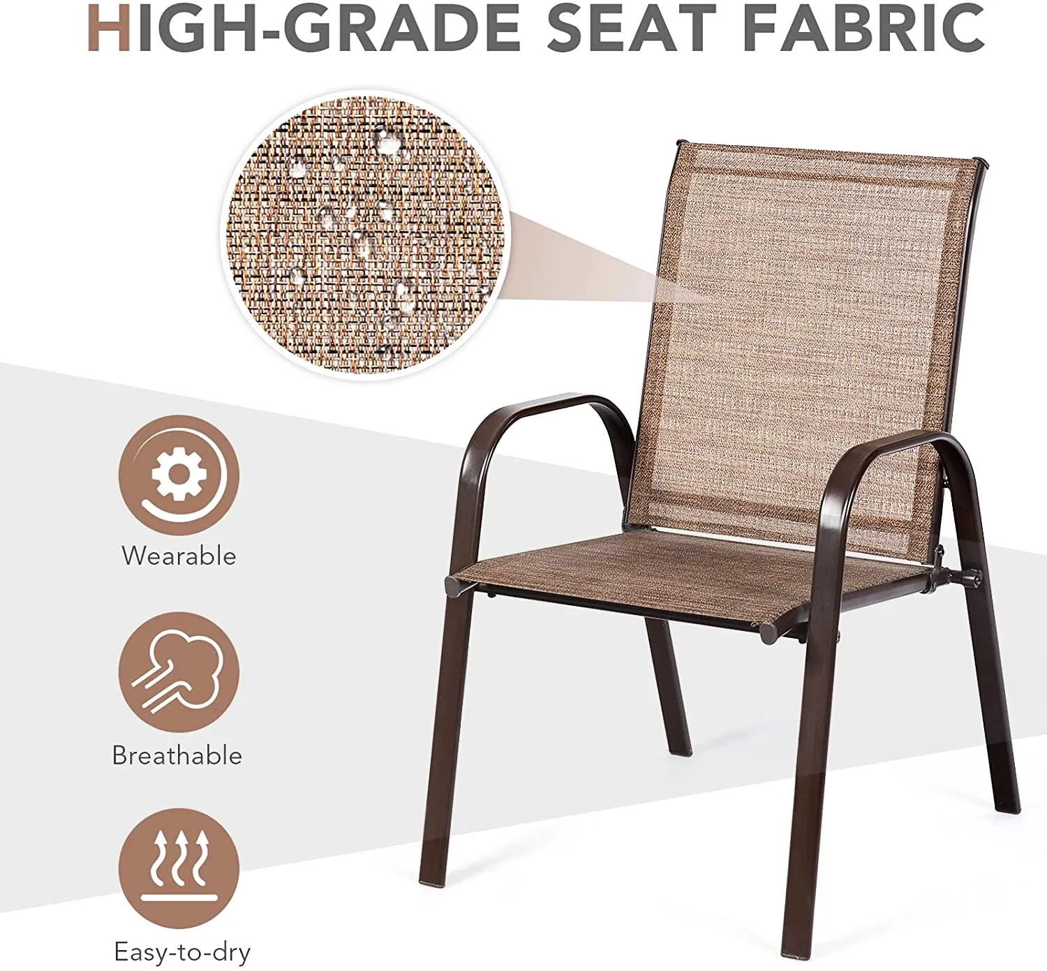 Mix and Match Stackable Brown Steel Sling Outdoor Patio Dining Chair in Brown (2-Pack)
