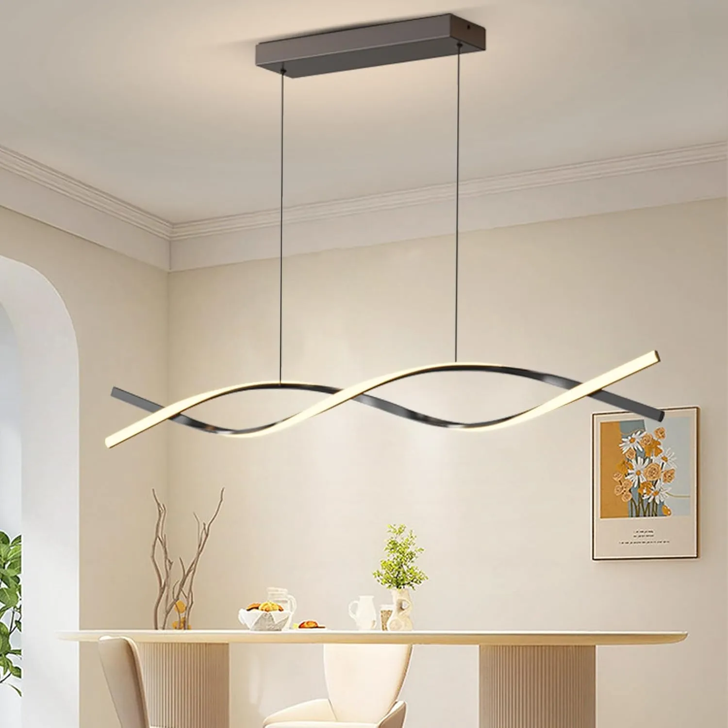Modern Pendant Lights Fixture, 57in Aluminum LED Chandelier with Remote Control Dimmable 3000k-6000K Color Temperature, Island Lighting Lamp for Kitchen, Dining Room, Billiard Room