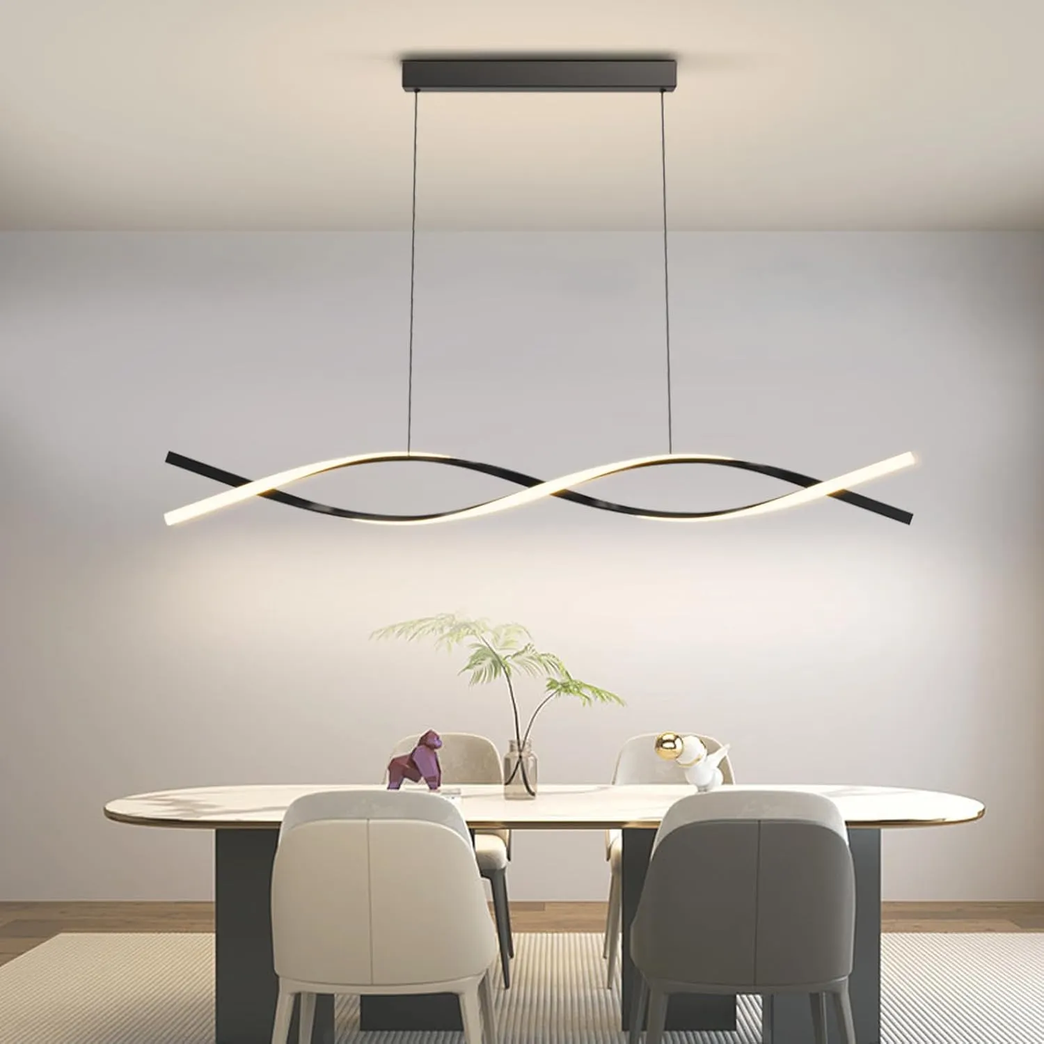 Modern Pendant Lights Fixture, 57in Aluminum LED Chandelier with Remote Control Dimmable 3000k-6000K Color Temperature, Island Lighting Lamp for Kitchen, Dining Room, Billiard Room