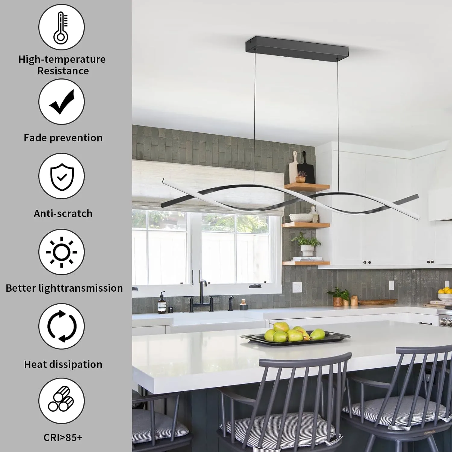 Modern Pendant Lights Fixture, 57in Aluminum LED Chandelier with Remote Control Dimmable 3000k-6000K Color Temperature, Island Lighting Lamp for Kitchen, Dining Room, Billiard Room
