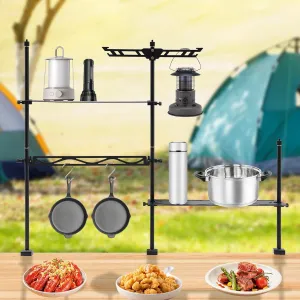 Modern Picnic Storage Rack Free Standing Grill Accessories Organizer 360° Rotation 1.38Inch for Blackstone Griddle Accessories with Paper Towel Holder (Black)