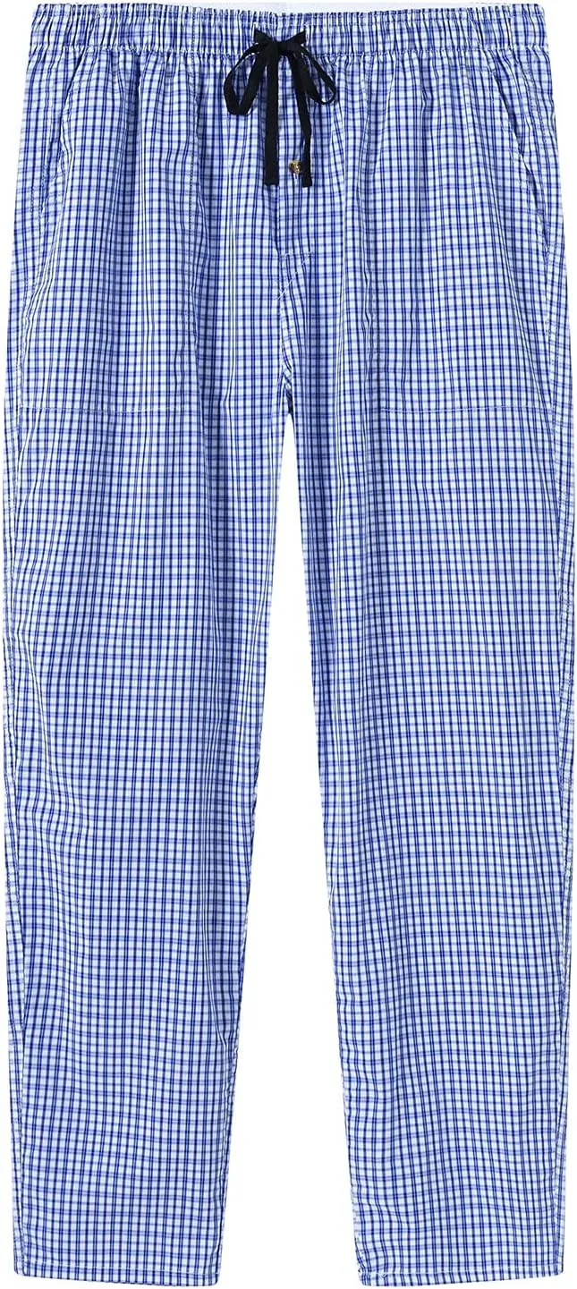 MoFiz Mens Cotton Pajama Pants Lightweight Lounge Sleep Plaid Bottoms with Pockets Drawstring