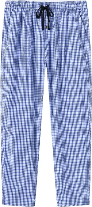 MoFiz Mens Cotton Pajama Pants Lightweight Lounge Sleep Plaid Bottoms with Pockets Drawstring