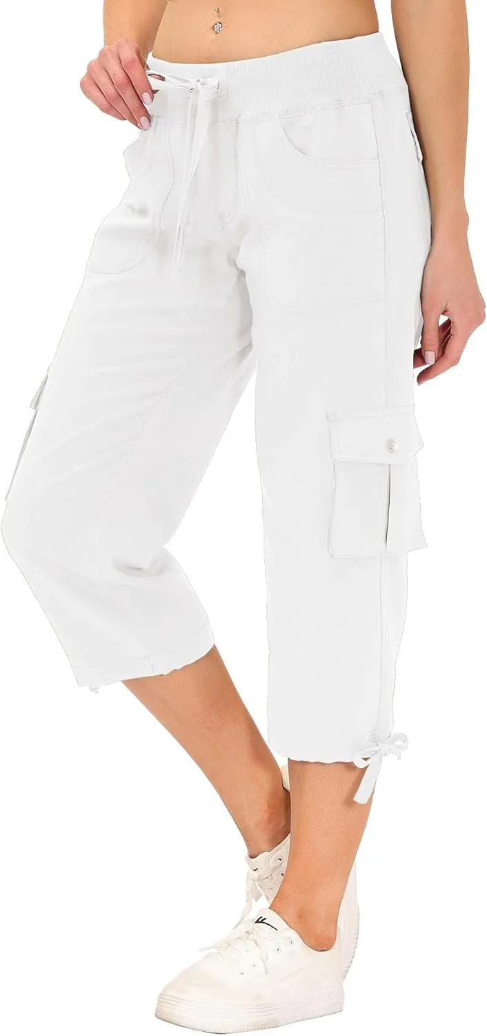 MoFiz Women's Cargo Capris Hiking Pants Lightweight Quick Dry Outdoor Athletic Travel Casual Loose Comfy Cute Pockets