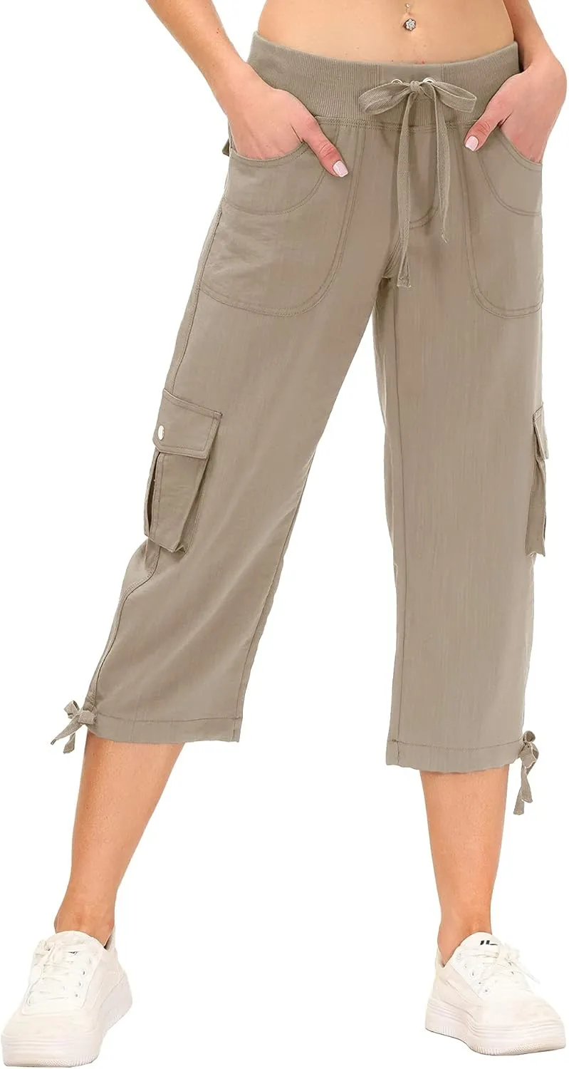 MoFiz Women's Cargo Capris Hiking Pants Lightweight Quick Dry Outdoor Athletic Travel Casual Loose Comfy Cute Pockets