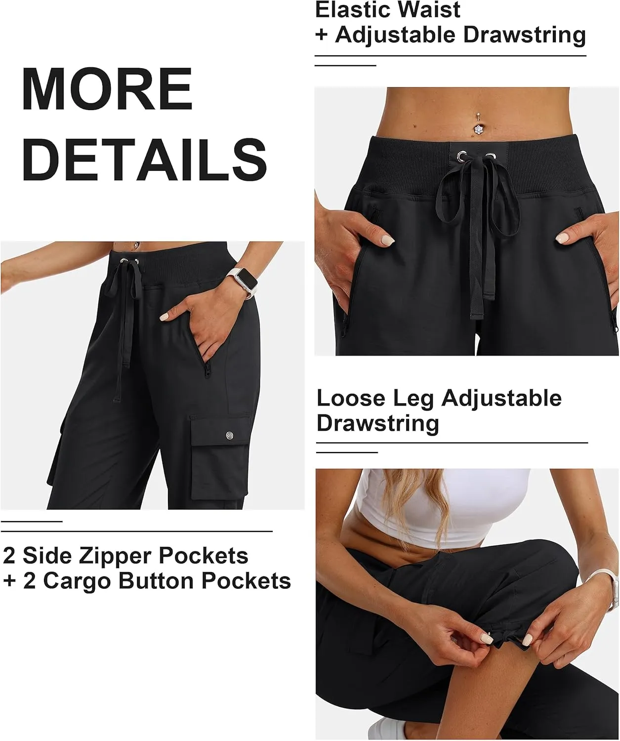MoFiz Women's Cargo Capris Hiking Pants Lightweight Quick Dry Outdoor Athletic Travel Casual Loose Comfy Cute Pockets