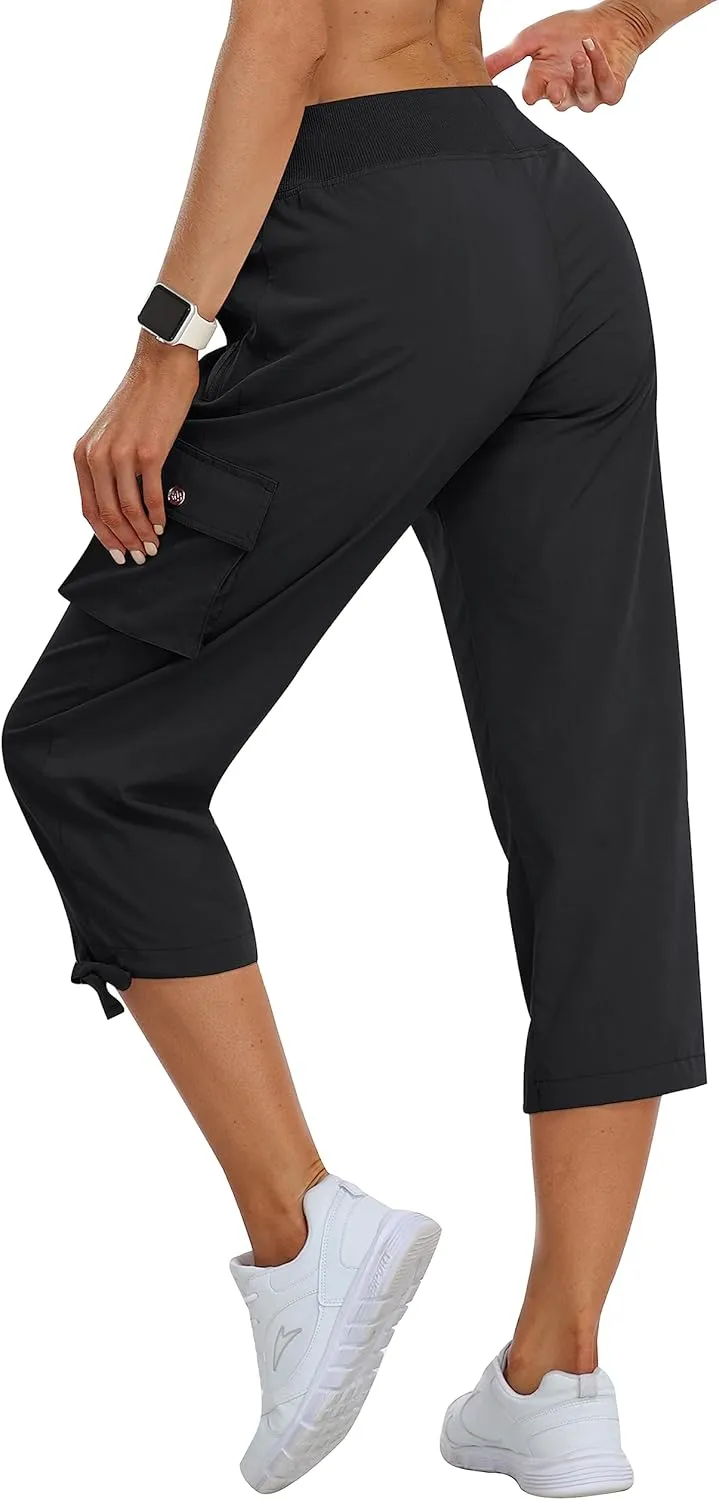 MoFiz Women's Cargo Capris Hiking Pants Lightweight Quick Dry Outdoor Athletic Travel Casual Loose Comfy Cute Pockets