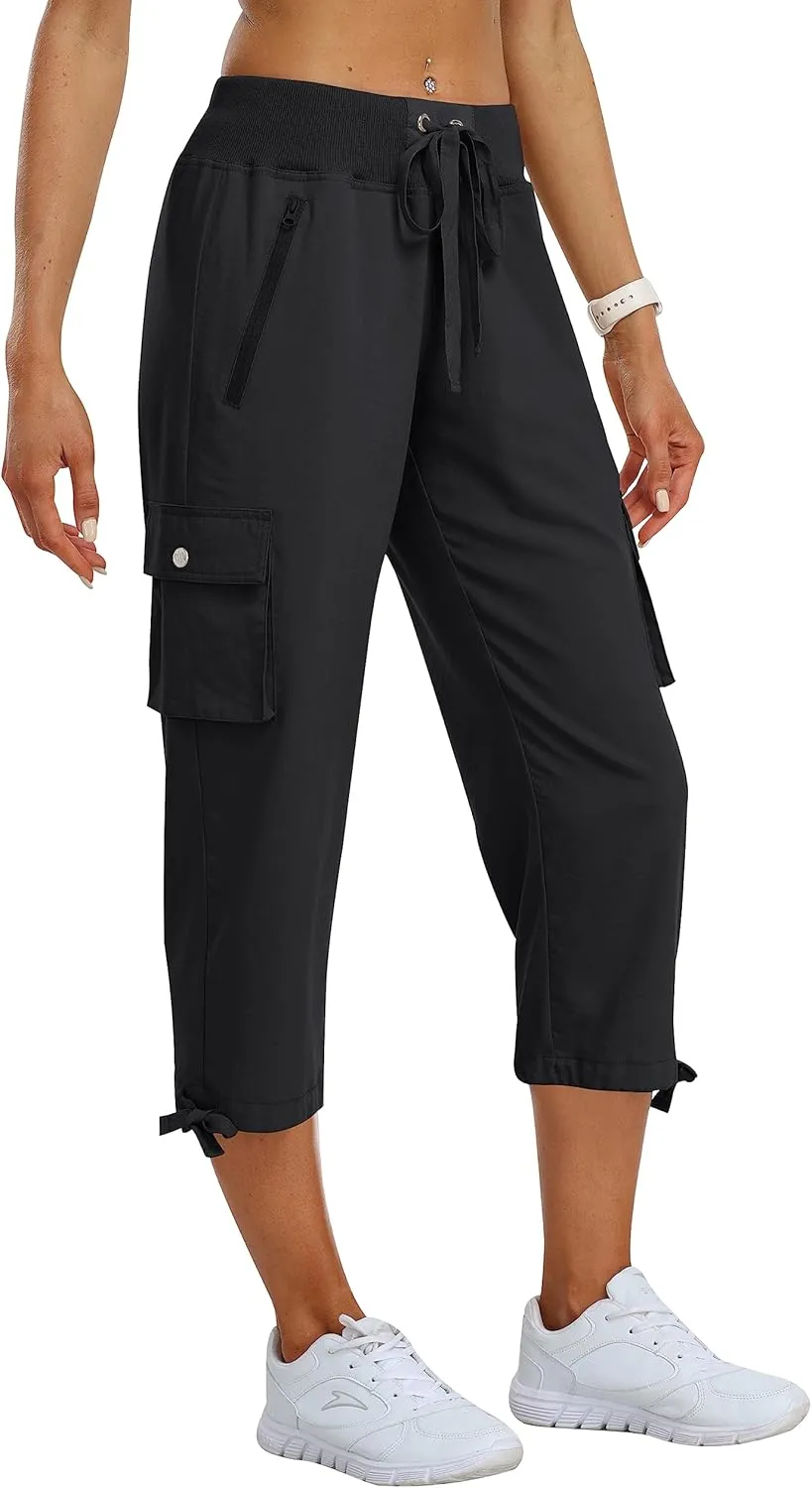 MoFiz Women's Cargo Capris Hiking Pants Lightweight Quick Dry Outdoor Athletic Travel Casual Loose Comfy Cute Pockets