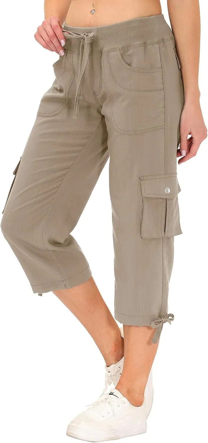 MoFiz Women's Cargo Capris Hiking Pants Lightweight Quick Dry Outdoor Athletic Travel Casual Loose Comfy Cute Pockets