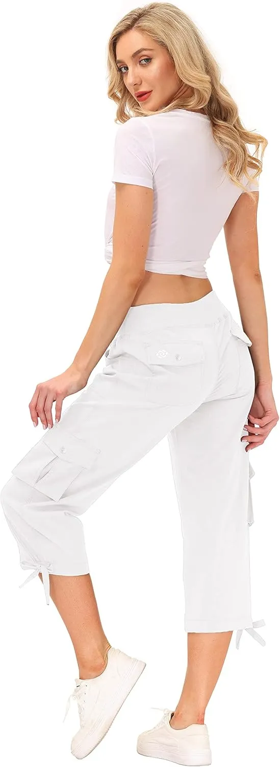 MoFiz Women's Cargo Capris Hiking Pants Lightweight Quick Dry Outdoor Athletic Travel Casual Loose Comfy Cute Pockets