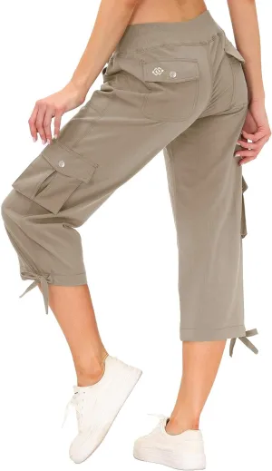 MoFiz Women's Cargo Capris Hiking Pants Lightweight Quick Dry Outdoor Athletic Travel Casual Loose Comfy Cute Pockets