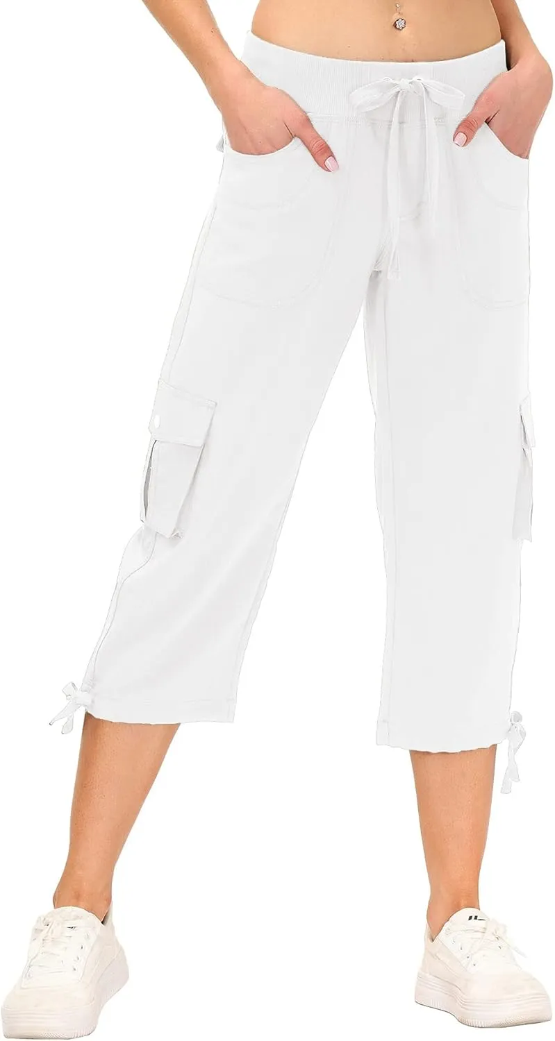 MoFiz Women's Cargo Capris Hiking Pants Lightweight Quick Dry Outdoor Athletic Travel Casual Loose Comfy Cute Pockets