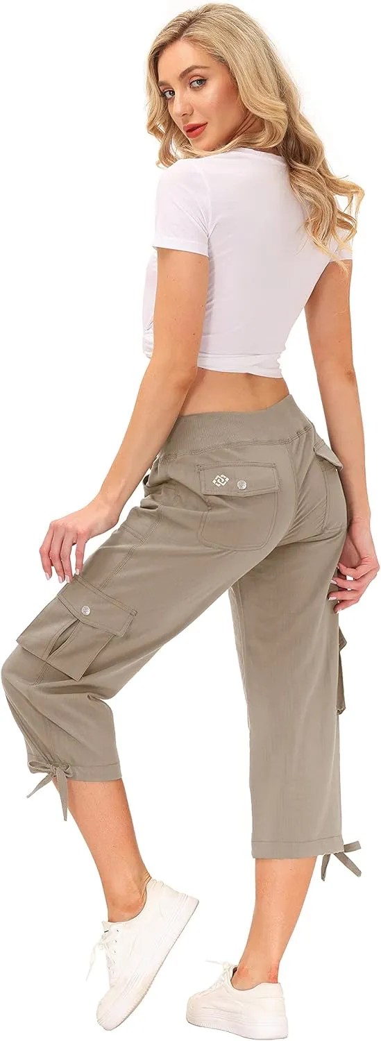 MoFiz Women's Cargo Capris Hiking Pants Lightweight Quick Dry Outdoor Athletic Travel Casual Loose Comfy Cute Pockets