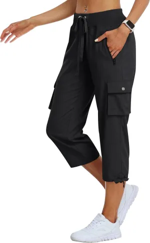 MoFiz Women's Cargo Capris Hiking Pants Lightweight Quick Dry Outdoor Athletic Travel Casual Loose Comfy Cute Pockets