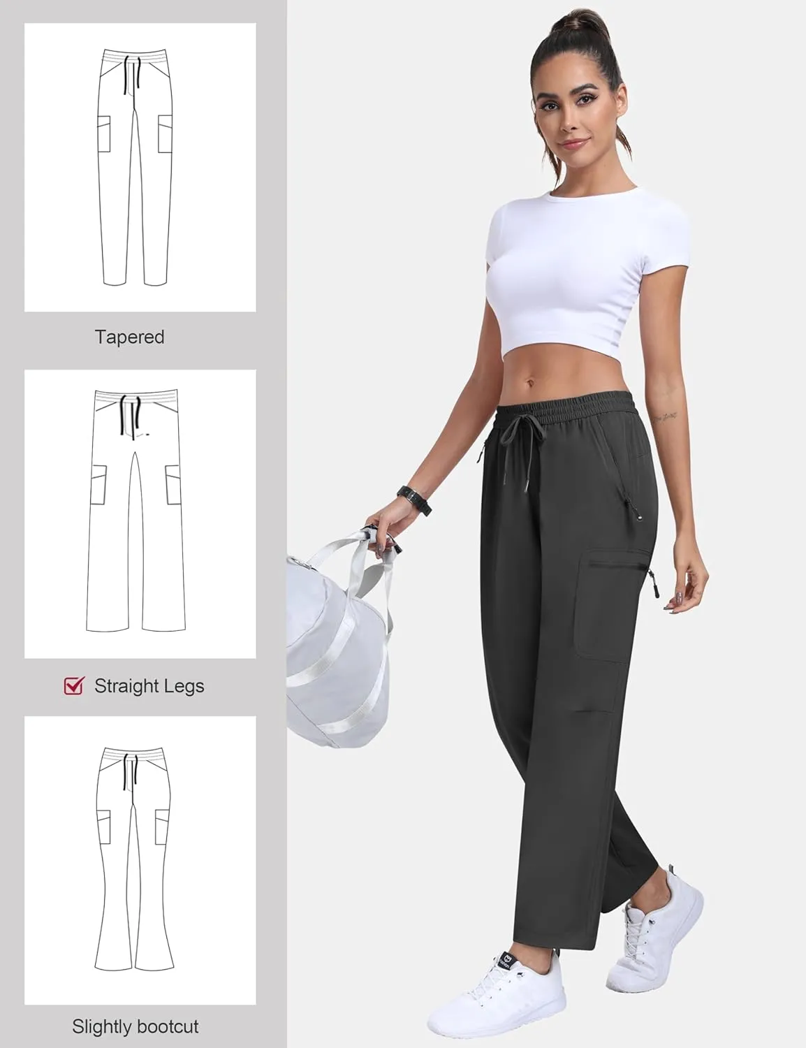 MoFiz Women's Hiking Cargo Pants Lightweight Joggers Elastic Waist Athletic Outdoor Sweatpants Casual Travel Pant with Pocket