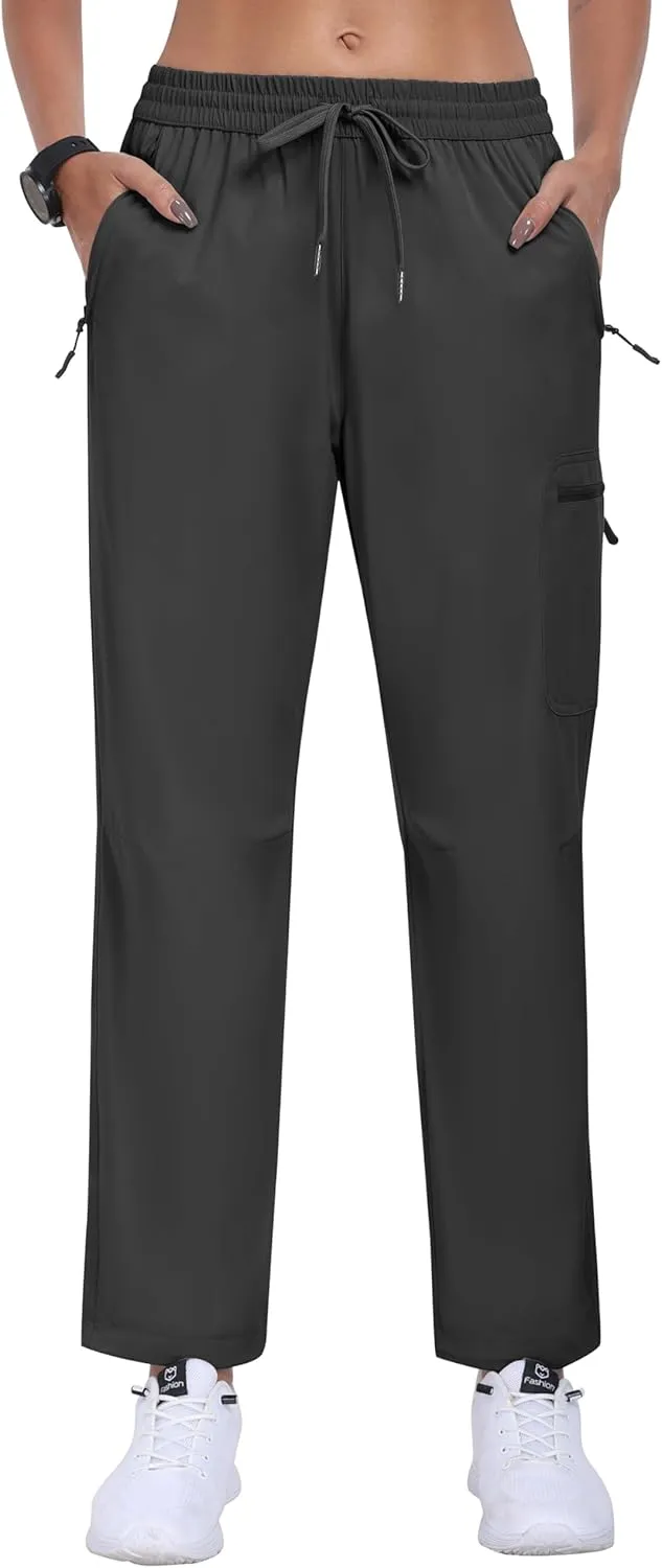 MoFiz Women's Hiking Cargo Pants Lightweight Joggers Elastic Waist Athletic Outdoor Sweatpants Casual Travel Pant with Pocket