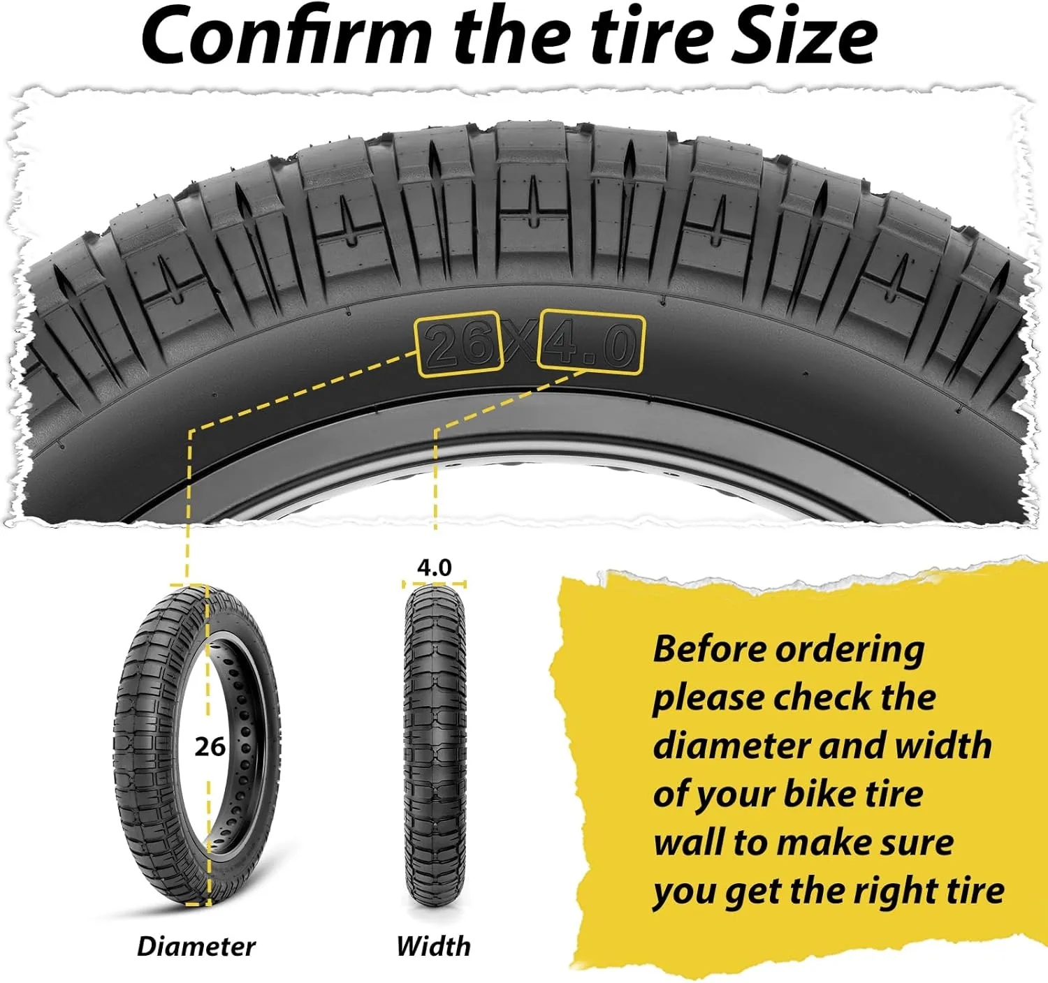 MOHEGIA Ebike Fat Tire: 20x4.0/20x4.5/20x5.0/26x4.0 Inch Heavy Duty Fat Tire for Electric Mountain Bicycle and Trike,Folding High-Performance and All-Terrain Tire with Urban Street or Trail Riding