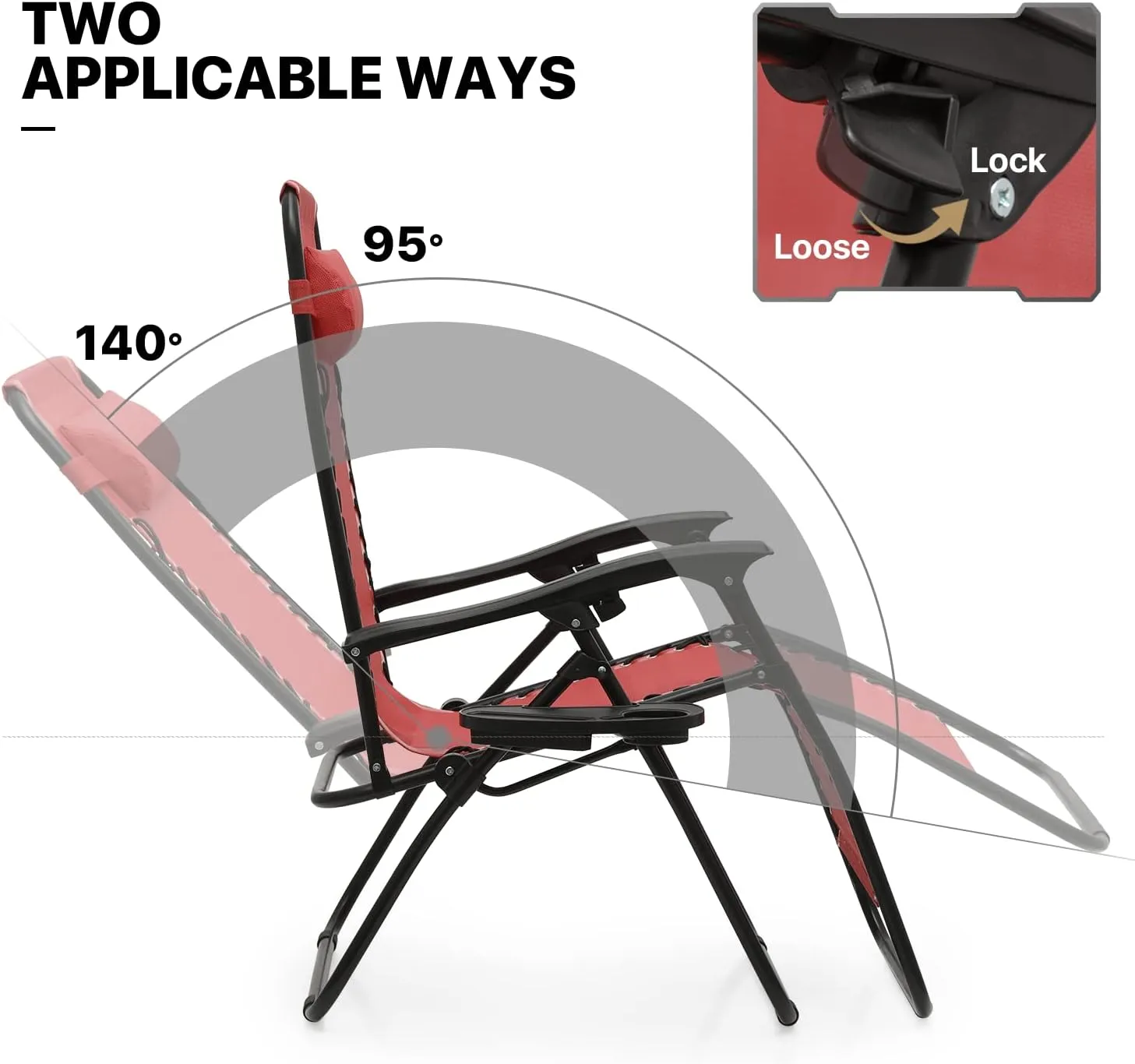 MoNiBloom 3PCS Leisure Chairs Table Set Outdoor Furniture Zero Gravity Chairs Recliner Adjustable Folding Lounger for Pool Patio Camping Yard Beach Vacation, 330lbs Capacity, Maroon