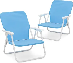 MoNiBloom Portable Folding Low Beach Chair for Outdoor Hiking Travel Lawn Picnic Compact Lightweight Heavy-Duty Camping Chair for Adults with Back Pocket Supports 250-lbs (Sky Blue, 2-Pack)