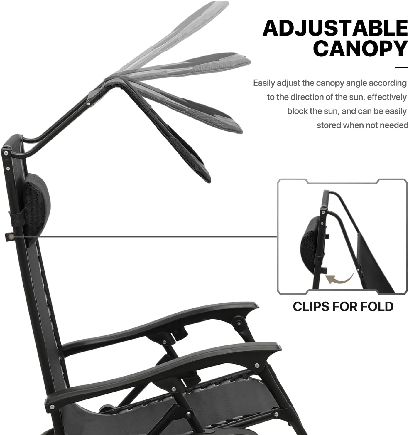 MoNiBloom Zero Gravity Chair Set of 2 with Canopy Shade, Patio Folding Anti Gravity Recliner, Foldable Outdoor Lounger with Cup Holder Tray for Beach Camping, Black