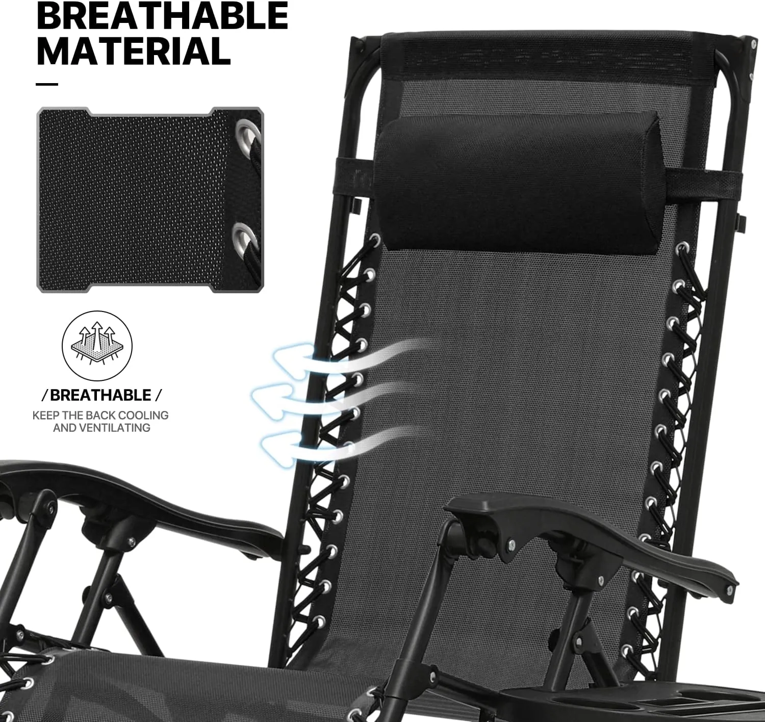 MoNiBloom Zero Gravity Chair Set of 2 with Canopy Shade, Patio Folding Anti Gravity Recliner, Foldable Outdoor Lounger with Cup Holder Tray for Beach Camping, Black
